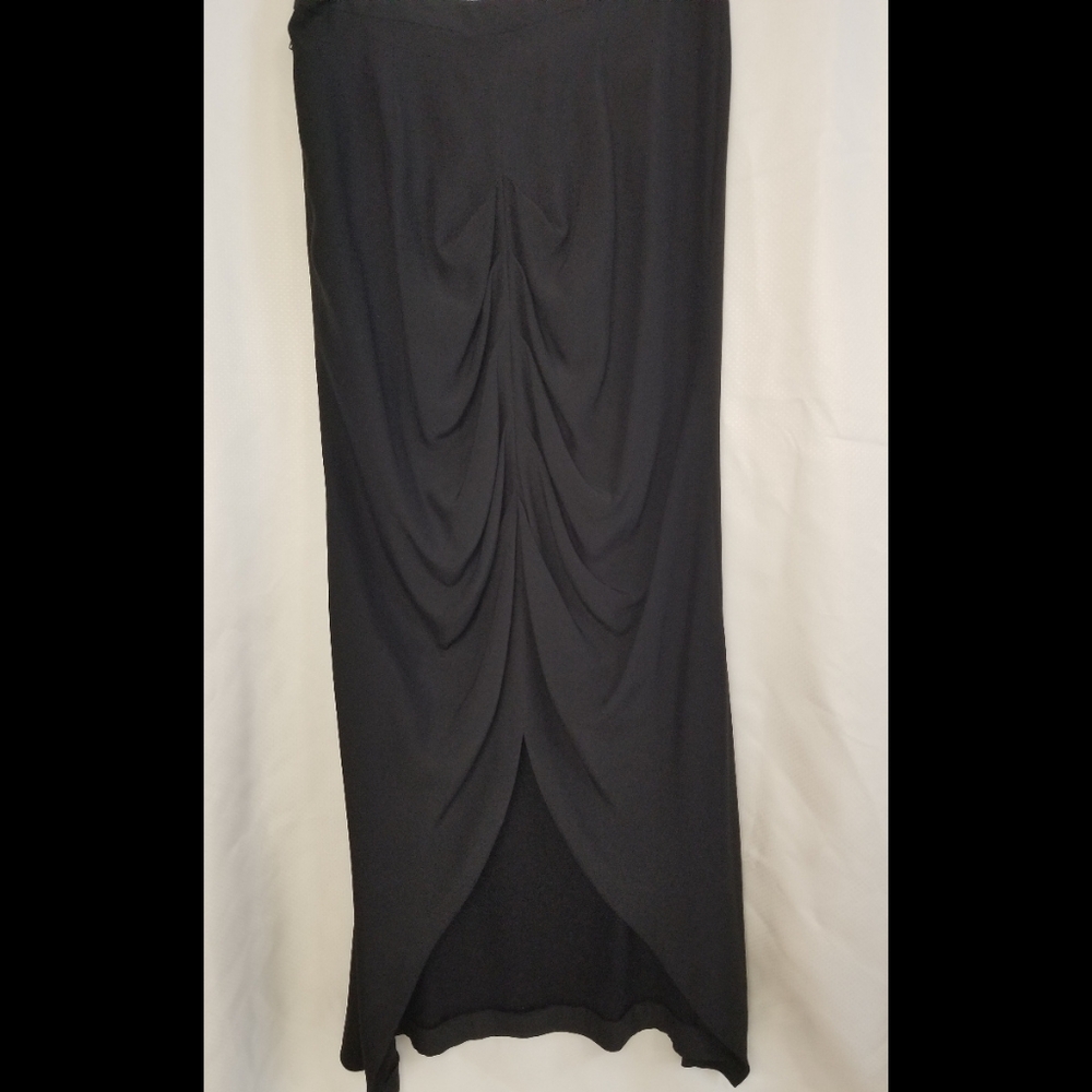 Black Maxi Skirt with Ruched Front